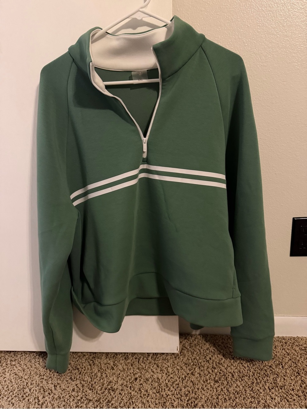 CALIA by Carrie Underwood Green Golf Half-Zip Pullover with White Stripes